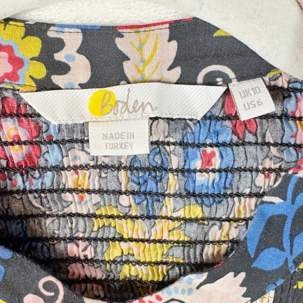 Boden Blouse Women Sz US 6 UK 10 Floral Paisley Smocked Cotton Multi Color - Picture 2 of 13